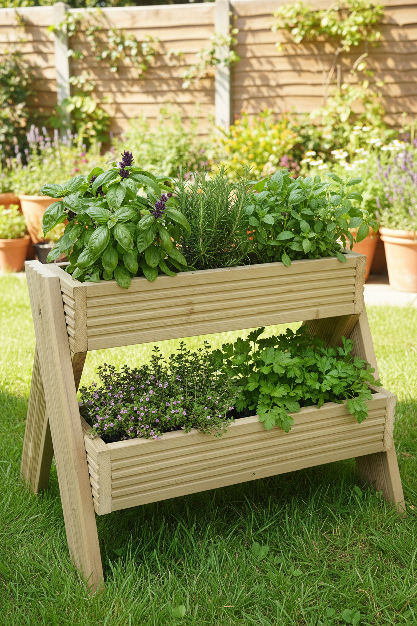 2-Tier Wooden Planter Stand - Garden Plant Display Stand | FRYDECO