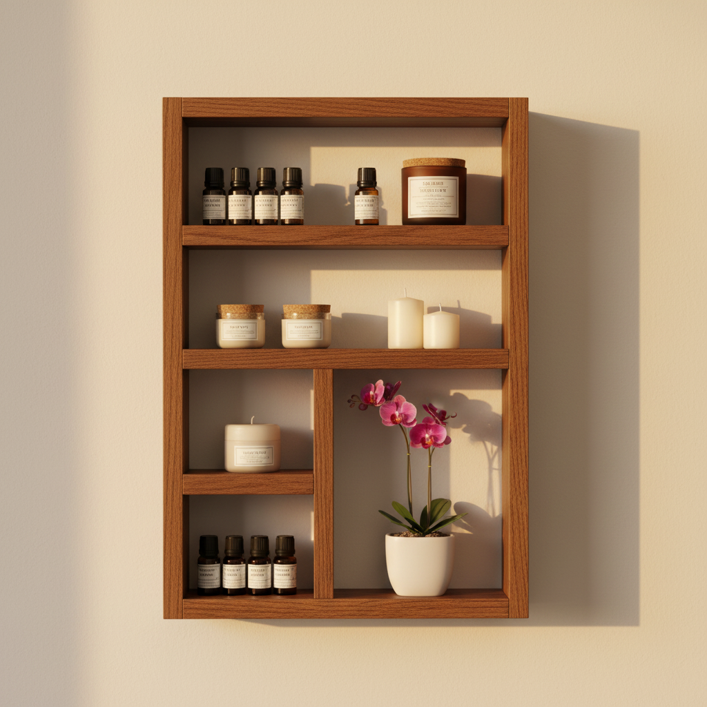 Essential Oils Wall Shelf - Rustic Wooden Display Shelf | FRYDECO
