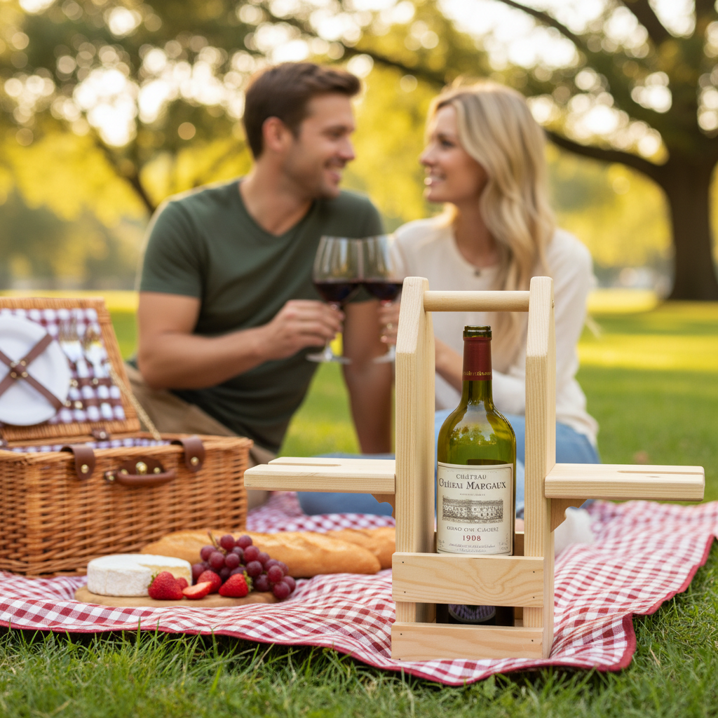 Handcrafted Wooden Wine Bottle & Glass Carrier | FRYDECO