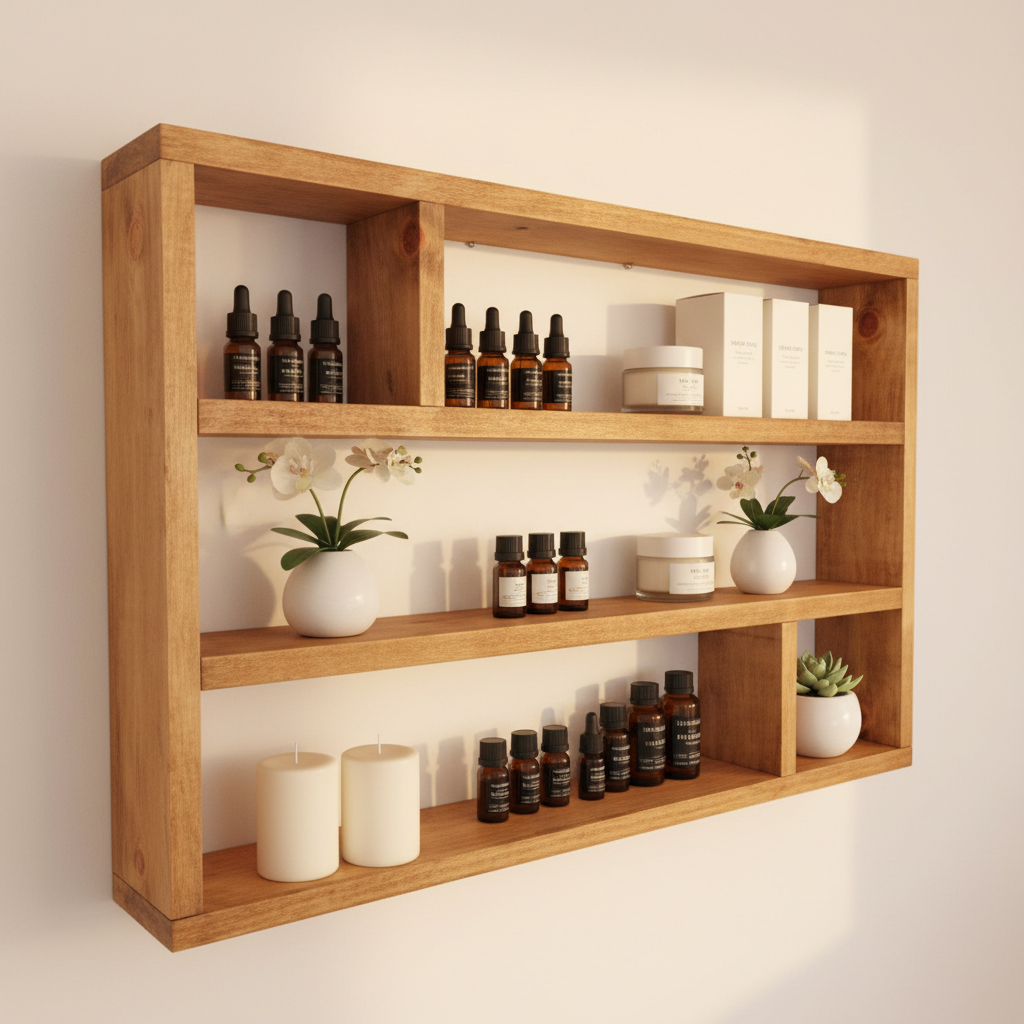 Horizontal Essential Oils Shelf - Wide Wooden Display Shelf | FRYDECO