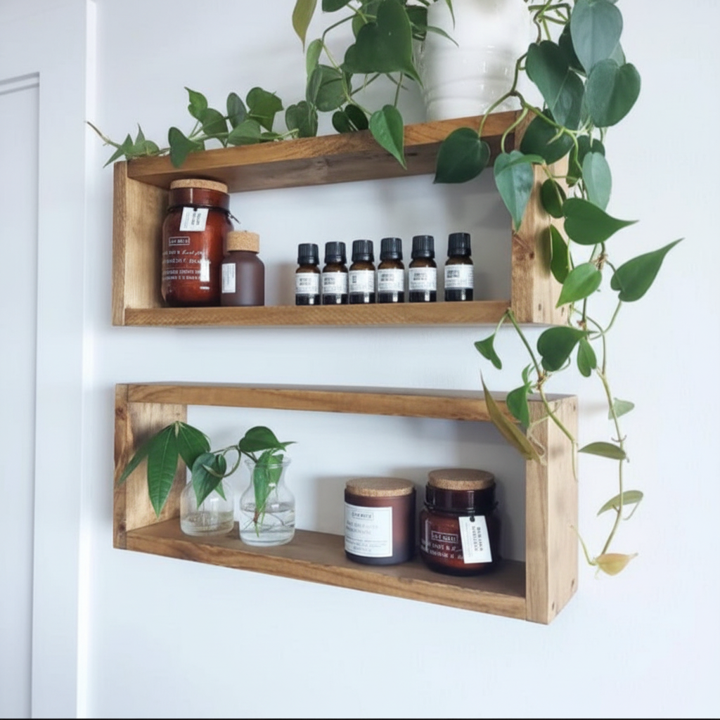 Medium Wooden Box Wall Shelf Set of 2 - Rustic Display Shelves | FRYDECO