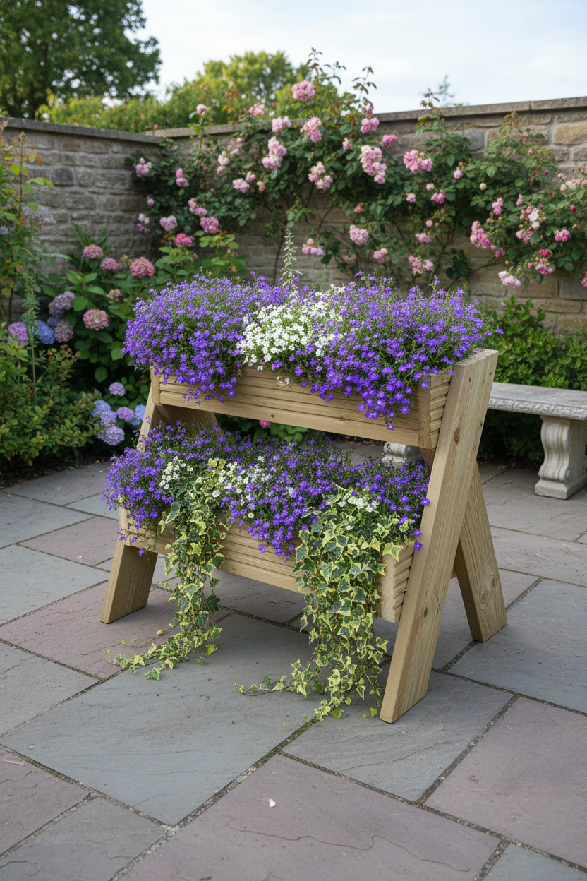 2-Tier Wooden Planter Stand - Garden Plant Display Stand | FRYDECO