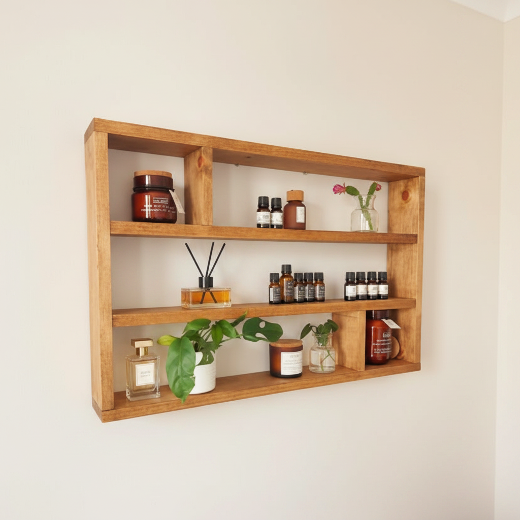 Horizontal Essential Oils Shelf - Wide Wooden Display Shelf | FRYDECO