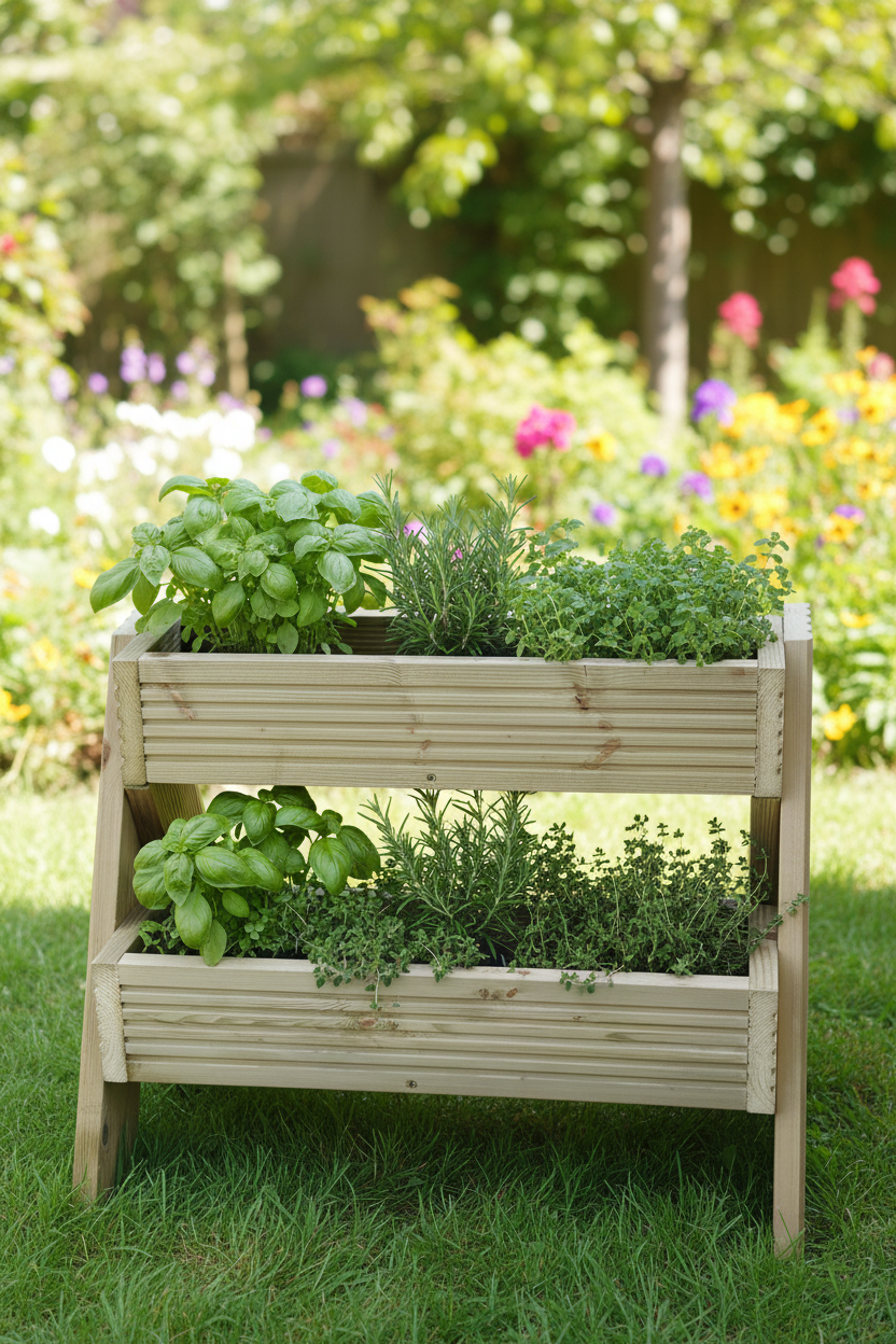2-Tier Wooden Planter Stand - Garden Plant Display Stand | FRYDECO