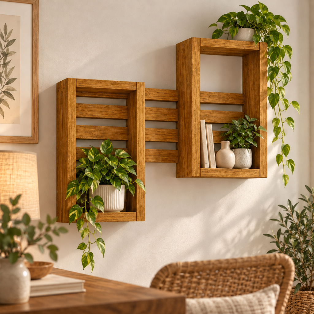 Handmade Vertical Interlocking Pine Shelf, 60cm Square Plant Display, Multiple Finishes