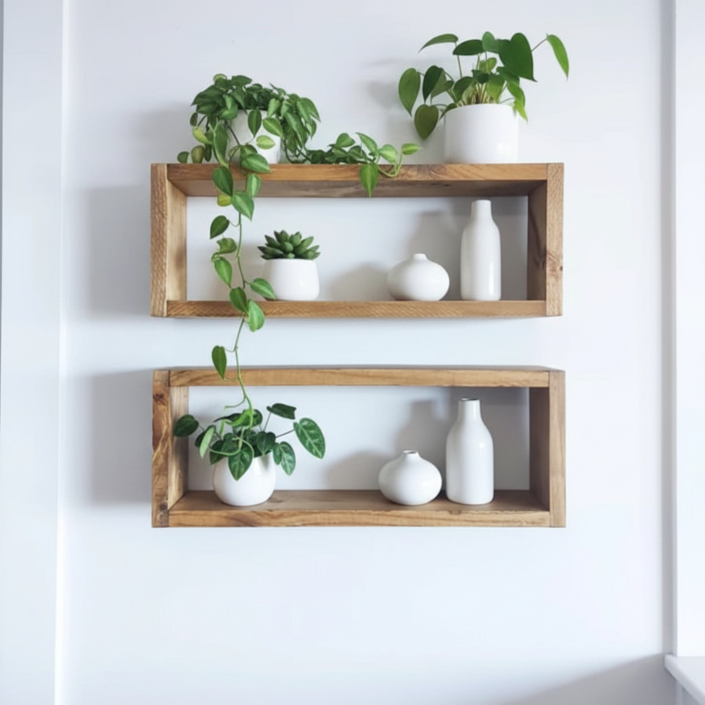Medium Wooden Box Wall Shelf Set of 2 - Rustic Display Shelves | FRYDECO
