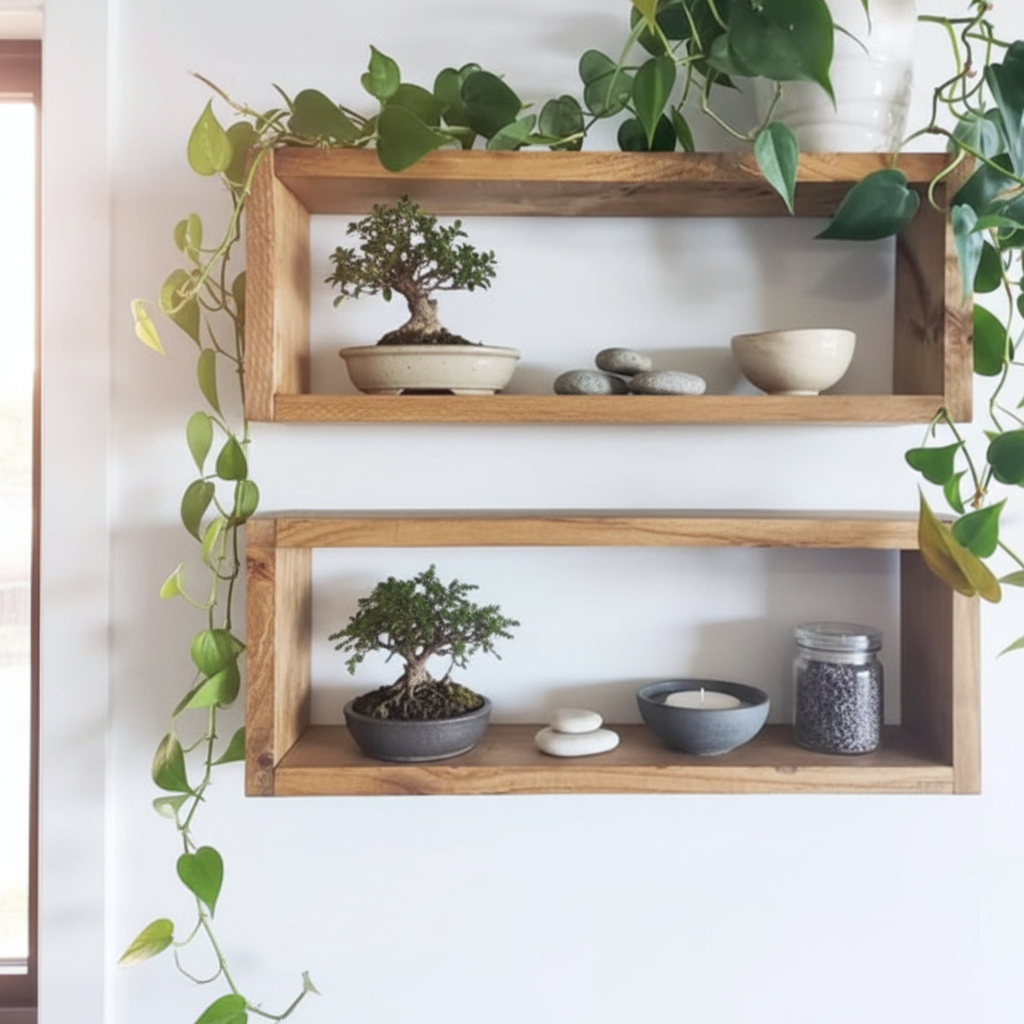 Medium Wooden Box Wall Shelf Set of 2 - Rustic Display Shelves | FRYDECO