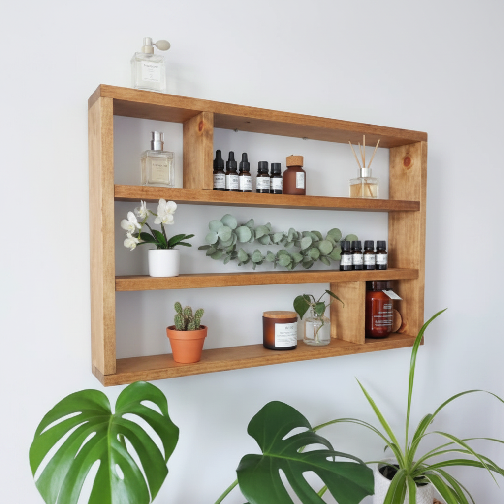 Horizontal Essential Oils Shelf - Wide Wooden Display Shelf | FRYDECO
