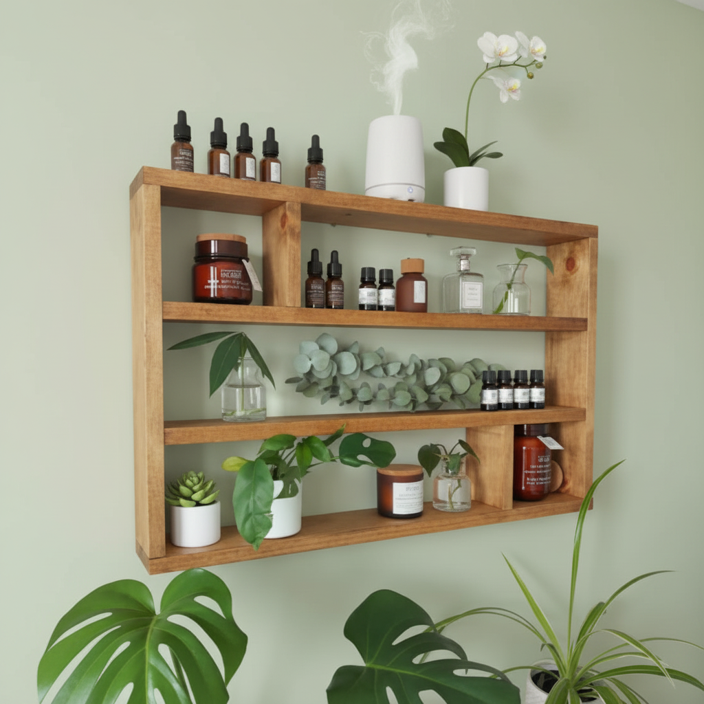 Horizontal Essential Oils Shelf - Wide Wooden Display Shelf | FRYDECO