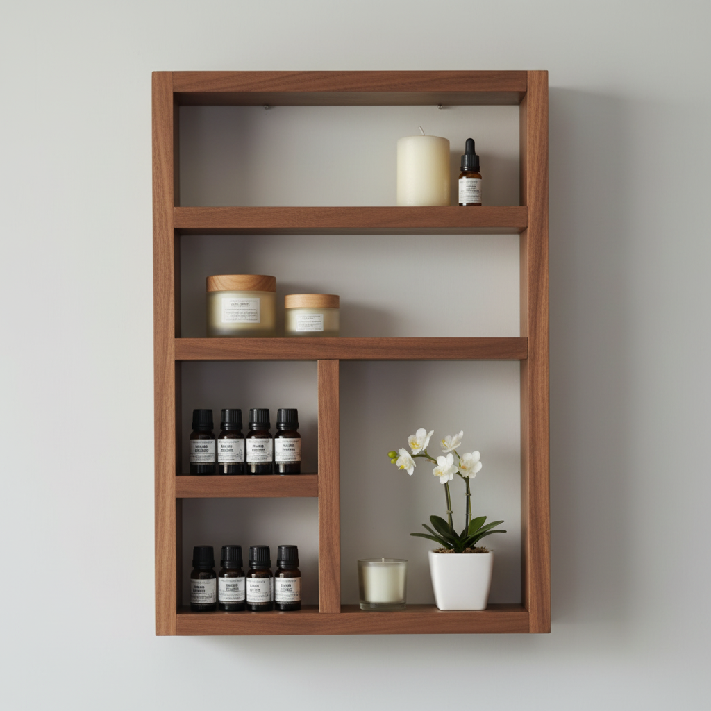 Essential Oils Wall Shelf - Rustic Wooden Display Shelf | FRYDECO
