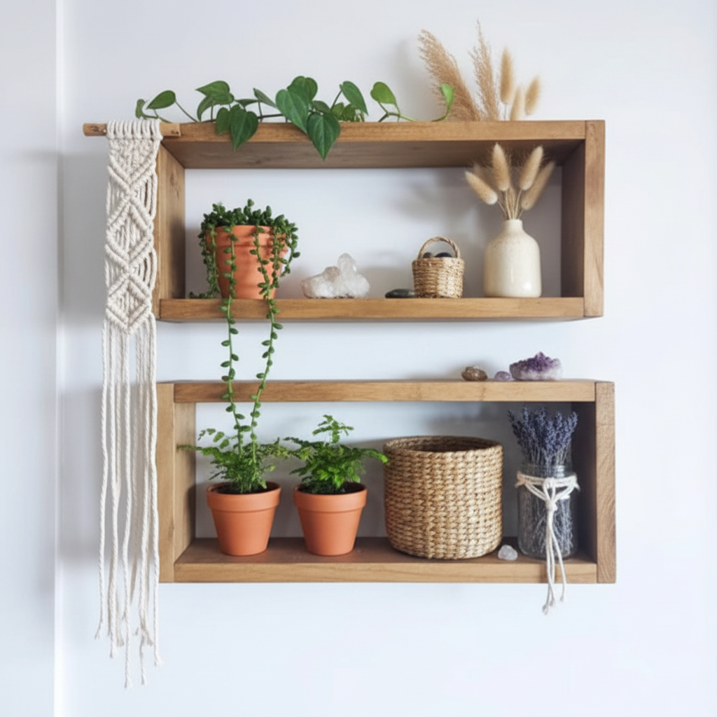 Medium Wooden Box Wall Shelf Set of 2 - Rustic Display Shelves | FRYDECO