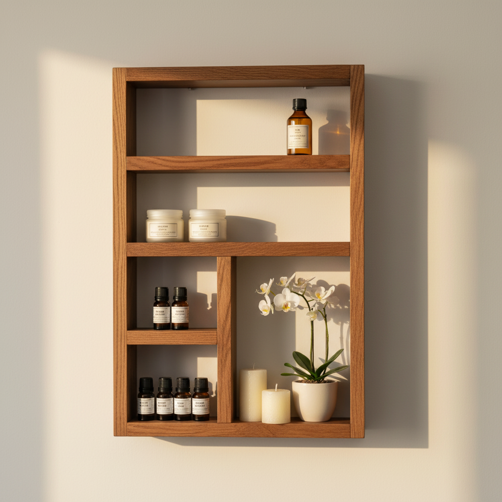 Essential Oils Wall Shelf - Rustic Wooden Display Shelf | FRYDECO