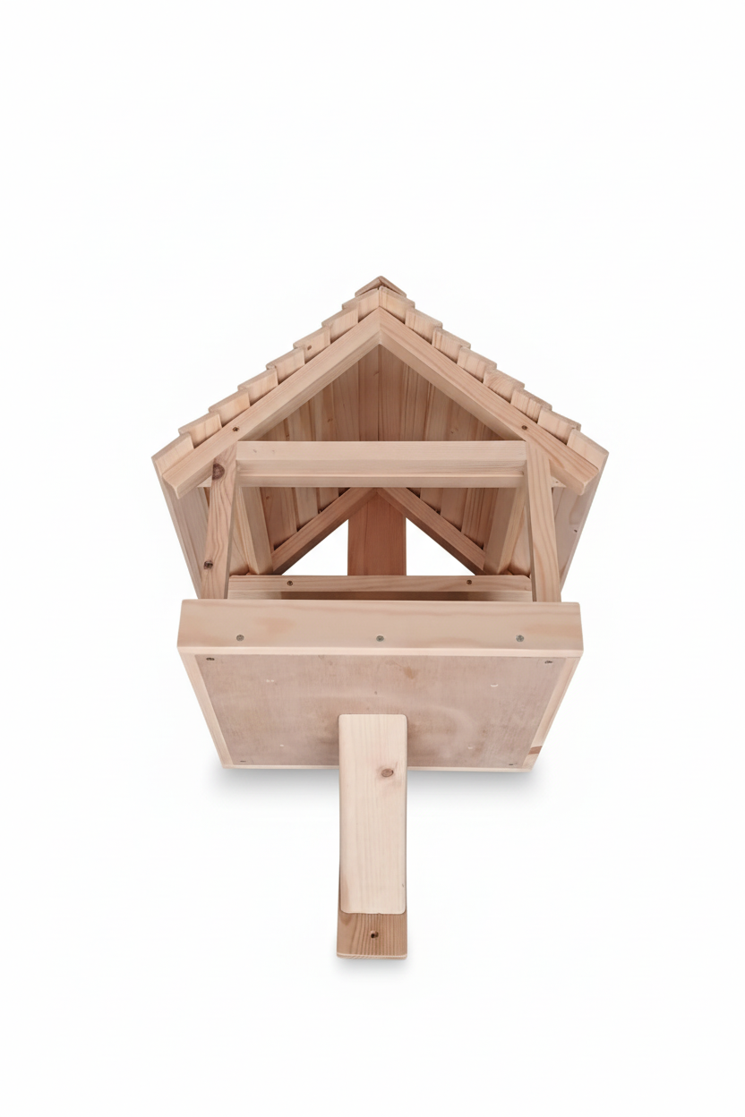 Wooden bird feeder on white background