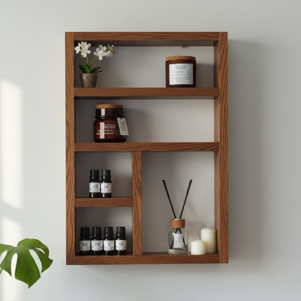 Essential Oils Wall Shelf - Rustic Wooden Display Shelf | FRYDECO