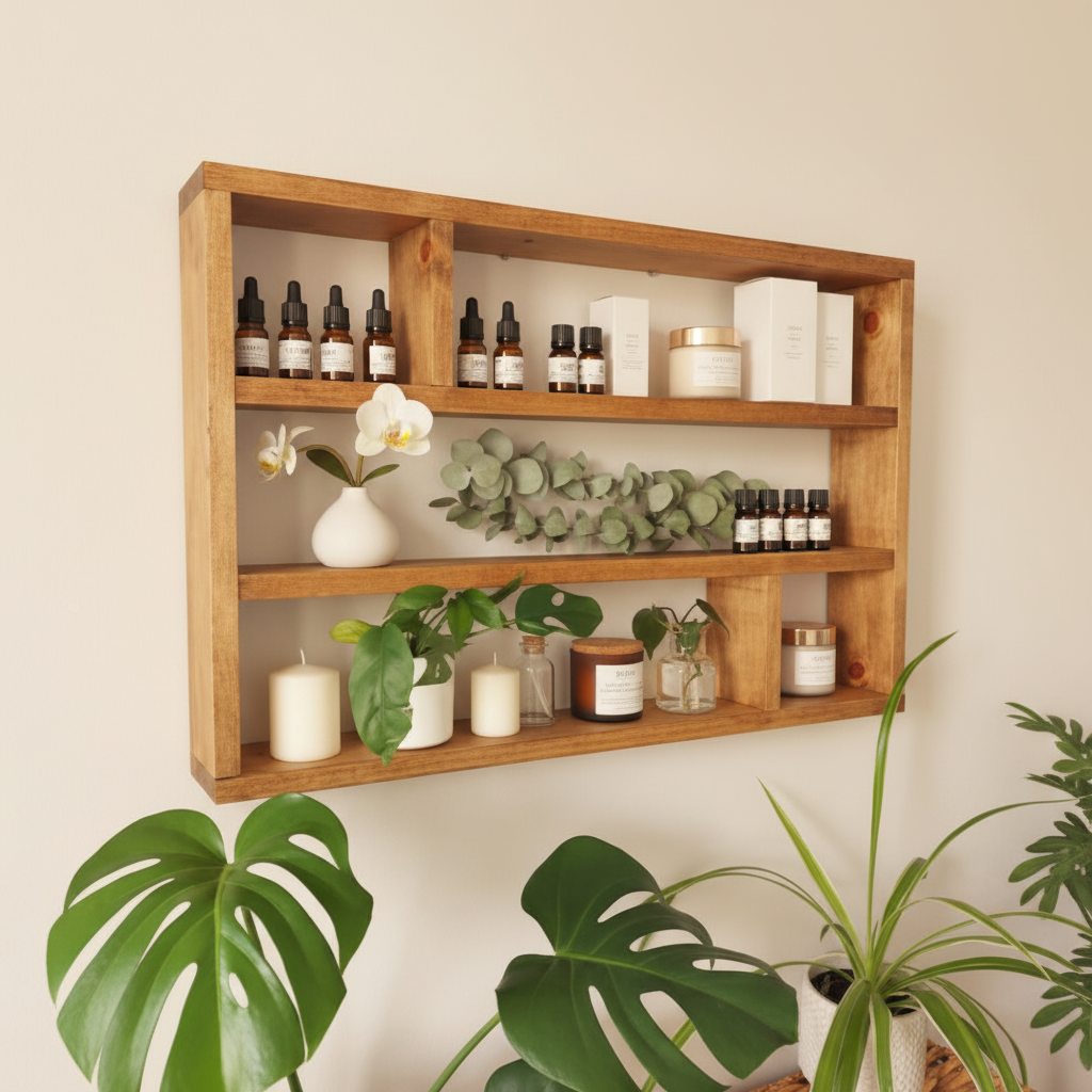 Horizontal Essential Oils Shelf - Wide Wooden Display Shelf | FRYDECO
