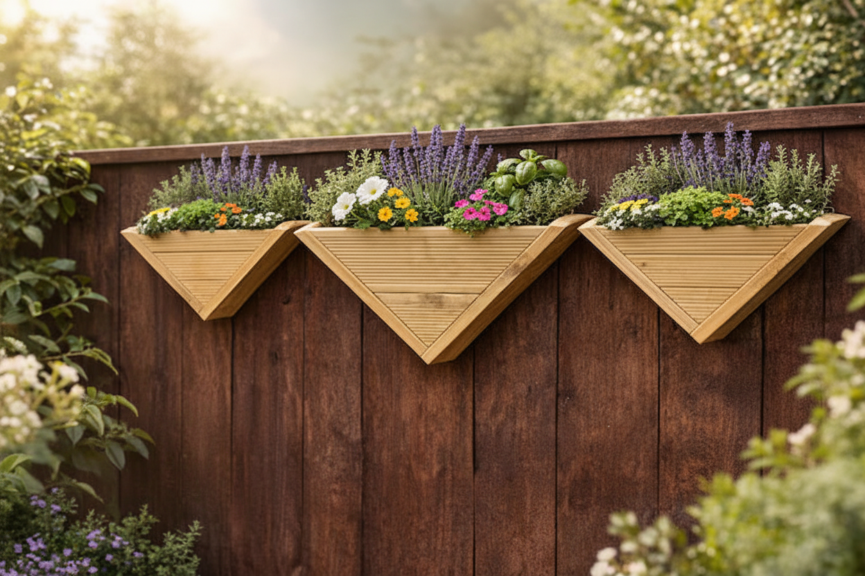 Wooden Triangle Wall Planters - Set of 3