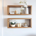 Medium Wooden Box Wall Shelf Set of 2 - Rustic Display Shelves | FRYDECO