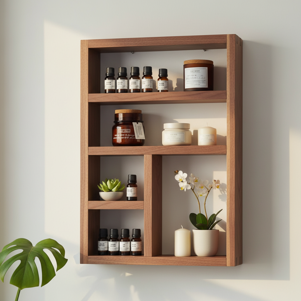 Essential Oils Wall Shelf - Rustic Wooden Display Shelf | FRYDECO
