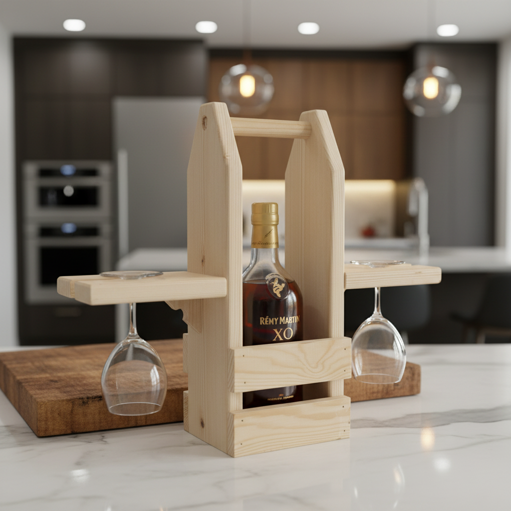 Handcrafted Wooden Wine Bottle & Glass Carrier | FRYDECO