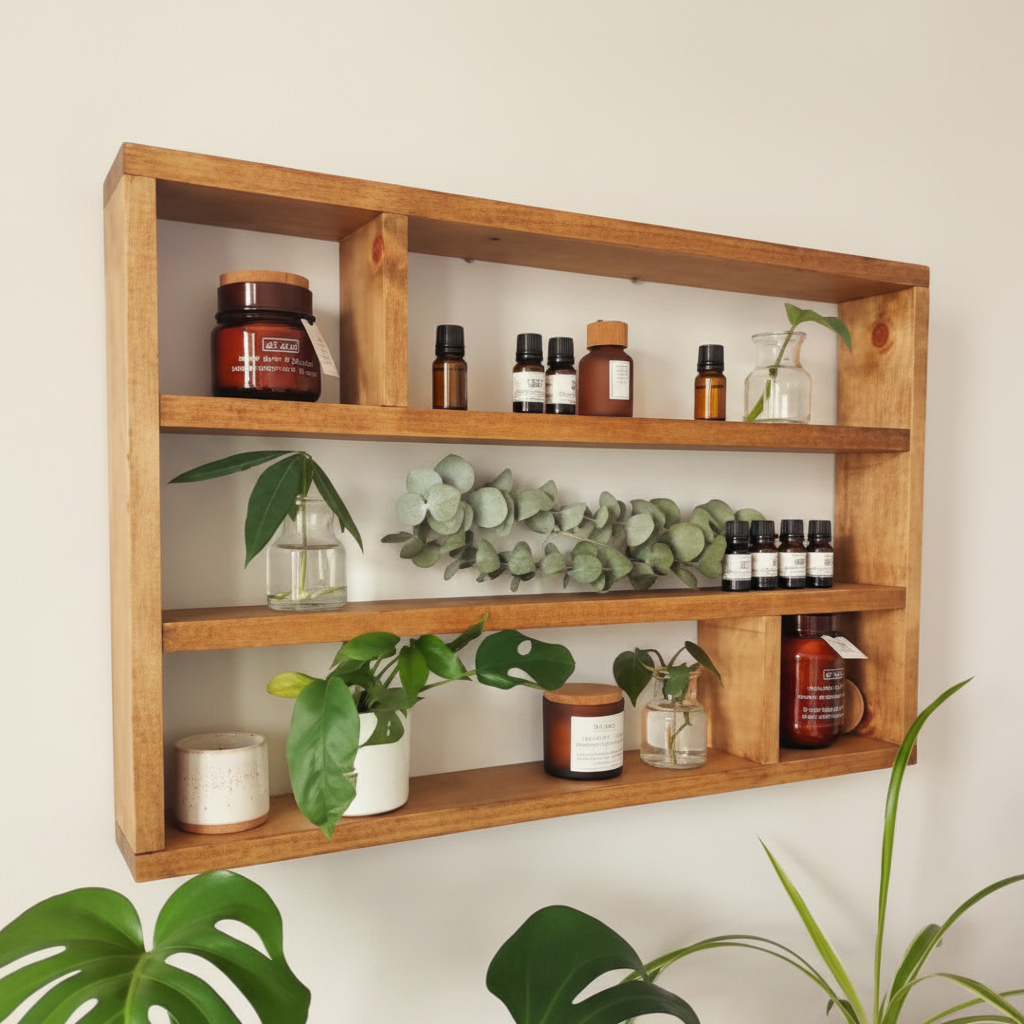 Horizontal Essential Oils Shelf - Wide Wooden Display Shelf | FRYDECO