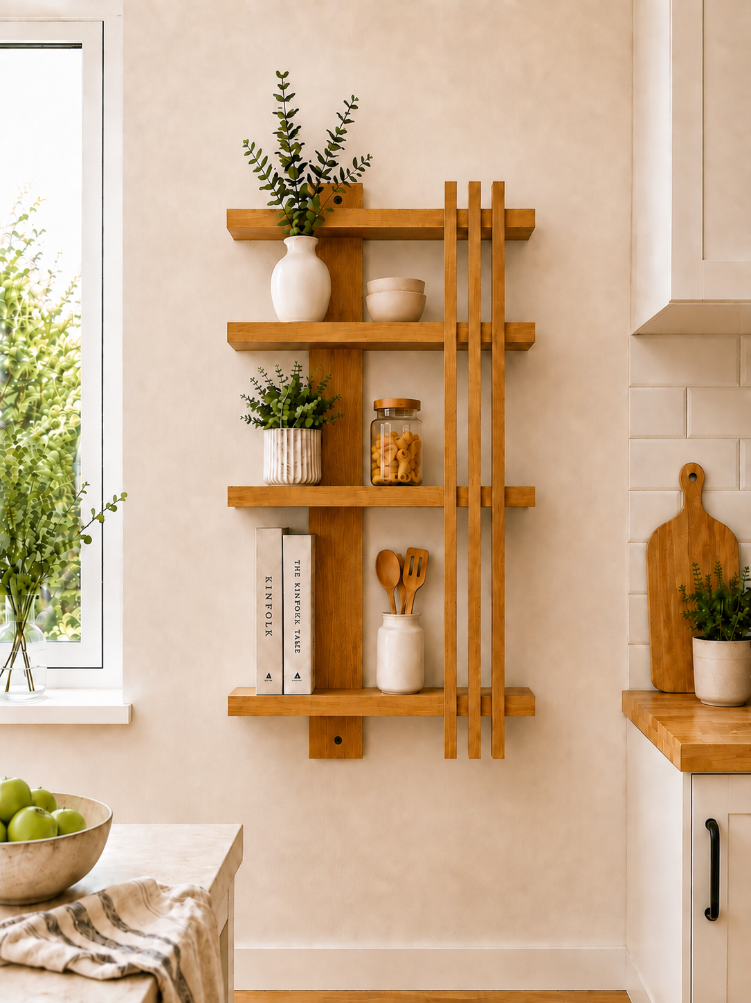 Modern Geometric Pine Shelf – Handmade Minimalist Floating Storage FRYDECO