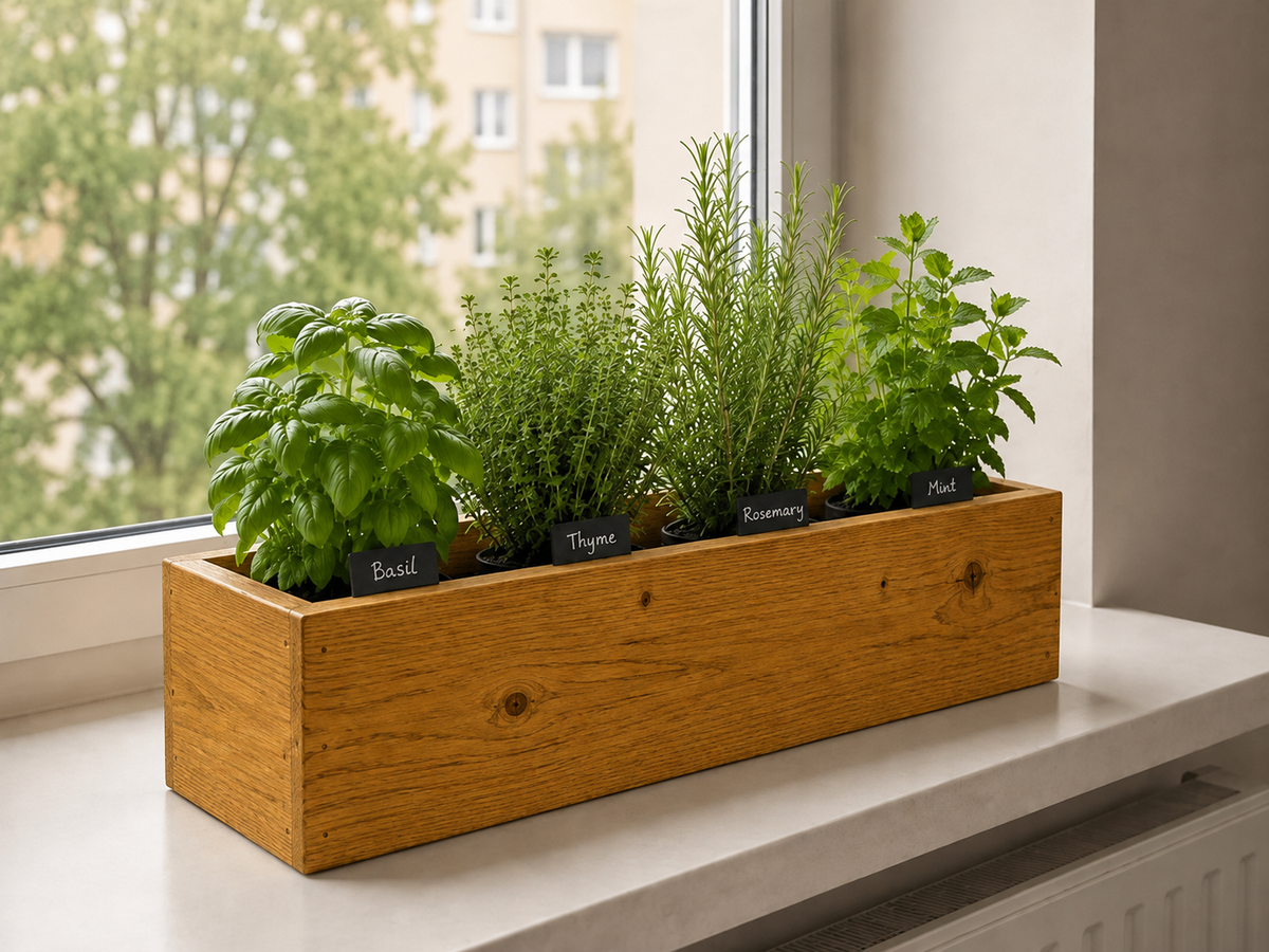Wooden Herb Box Planter | Kitchen Windowsill Indoor Garden | Rustic Farmhouse Style