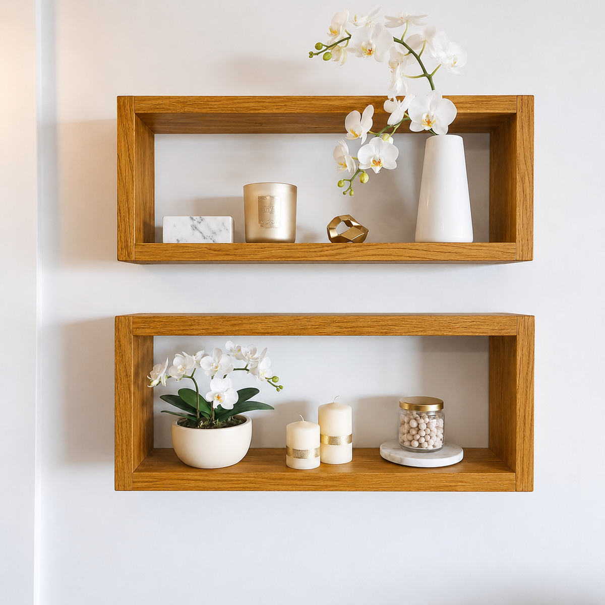 Medium Wooden Box Wall Shelf Set of 2 - Rustic Display Shelves | FRYDECO