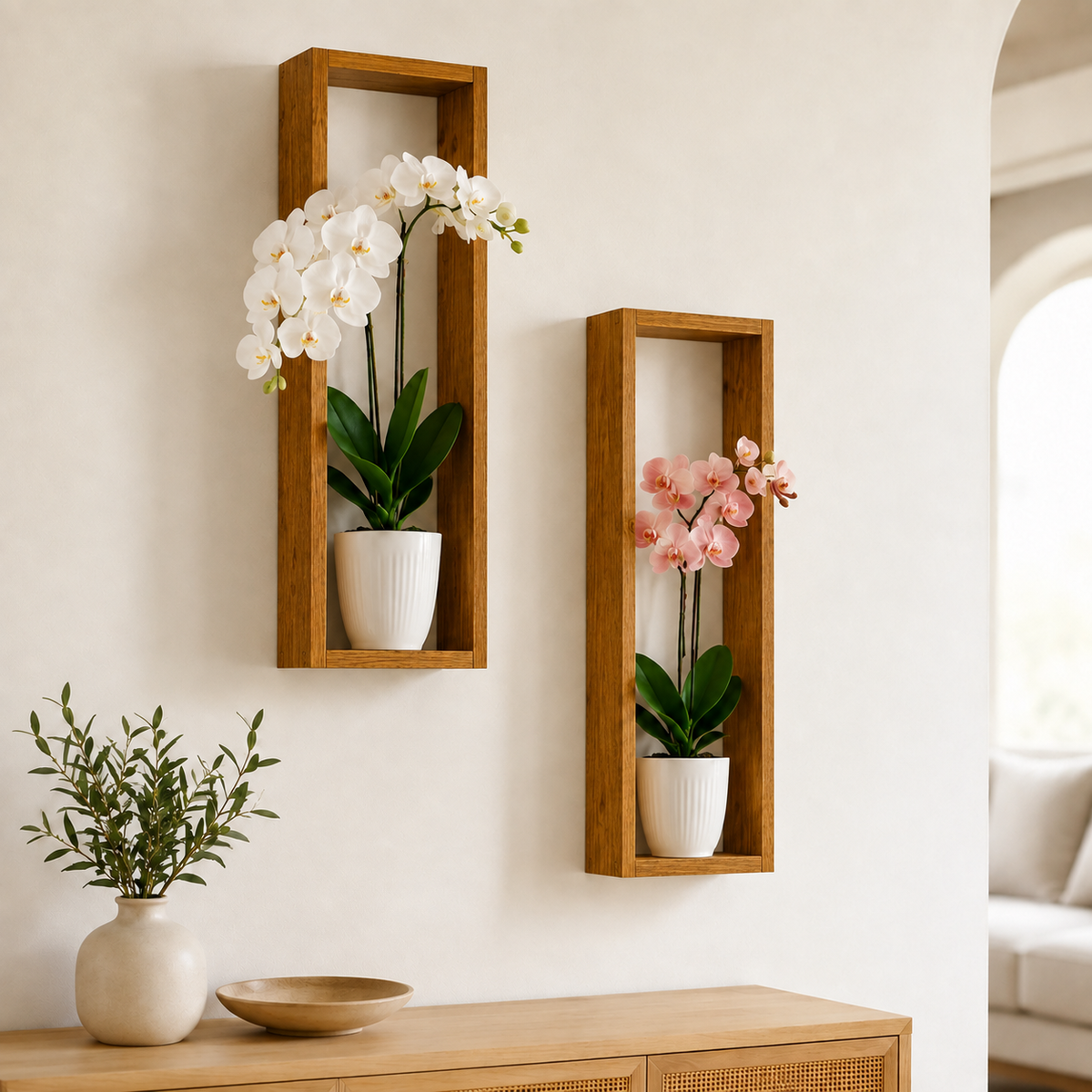 Long Vertical Wall Shelf Set of 2 - Rustic Wood Shelf | FRYDECO