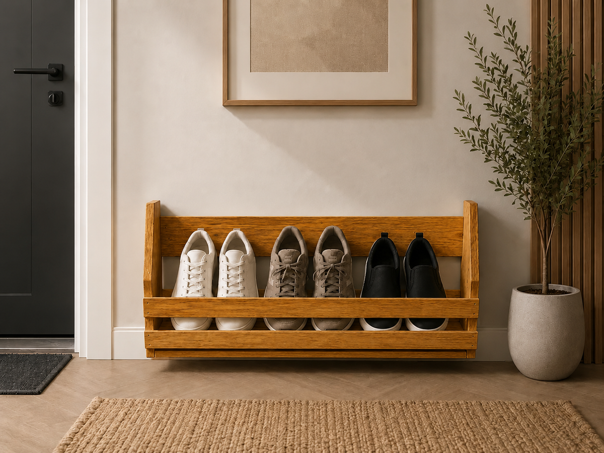 Wall Mounted Shoe Rack | Wooden Floating Shoe Shelf | Entryway Shoe Storage | Handmade Pine Hallway Organizer