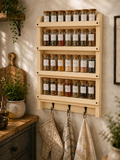 Wooden Spice Rack with Hooks | Handmade Wall Mounted Kitchen Shelf | Rustic Spice Organizer | Solid Pine Storage Shelf