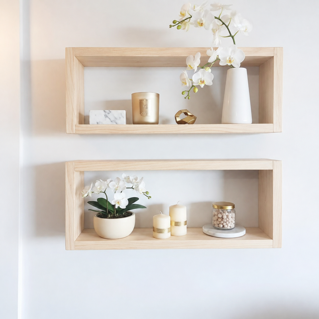 Medium Wooden Box Wall Shelf Set of 2 - Rustic Display Shelves | FRYDECO