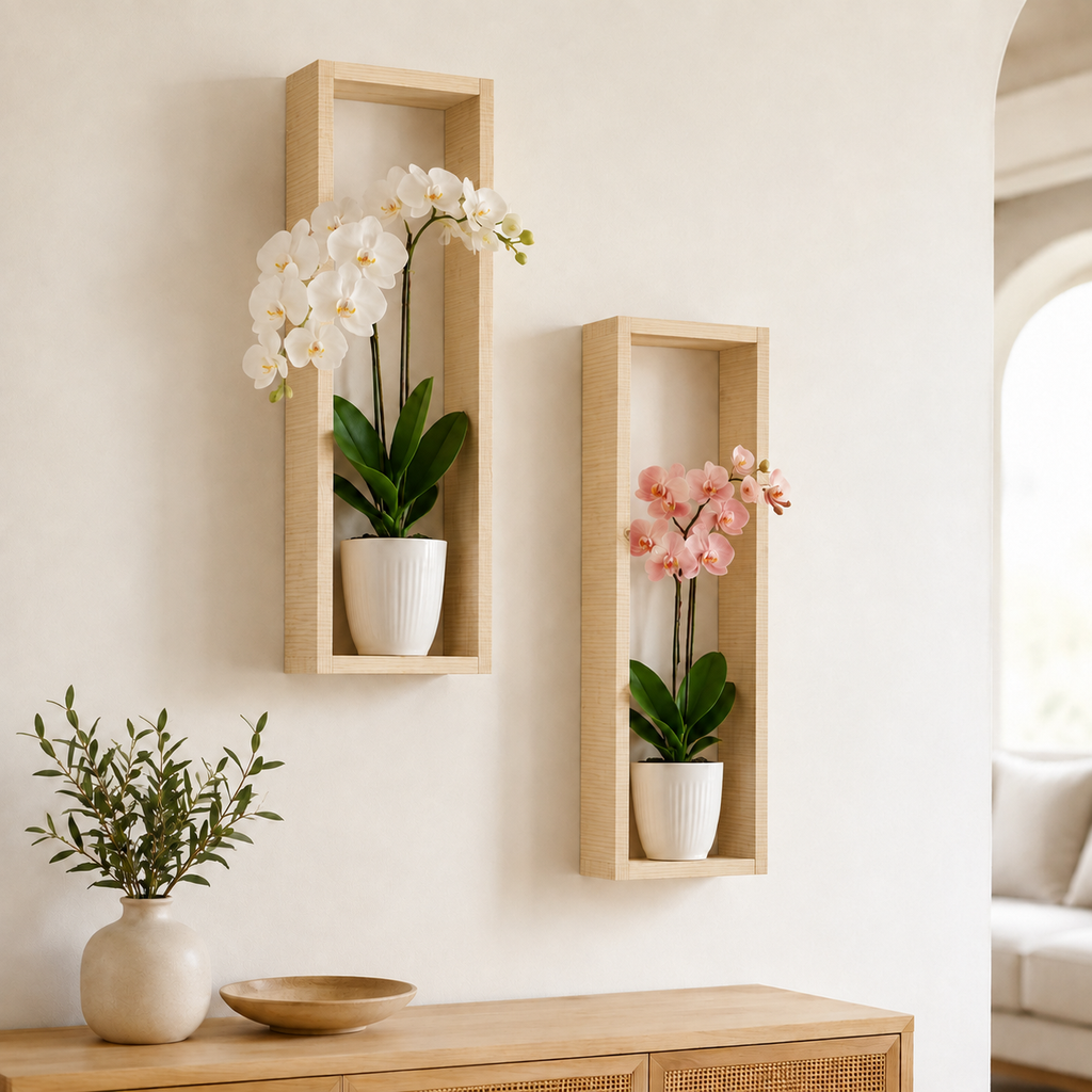 Long Vertical Wall Shelf Set of 2 - Rustic Wood Shelf | FRYDECO