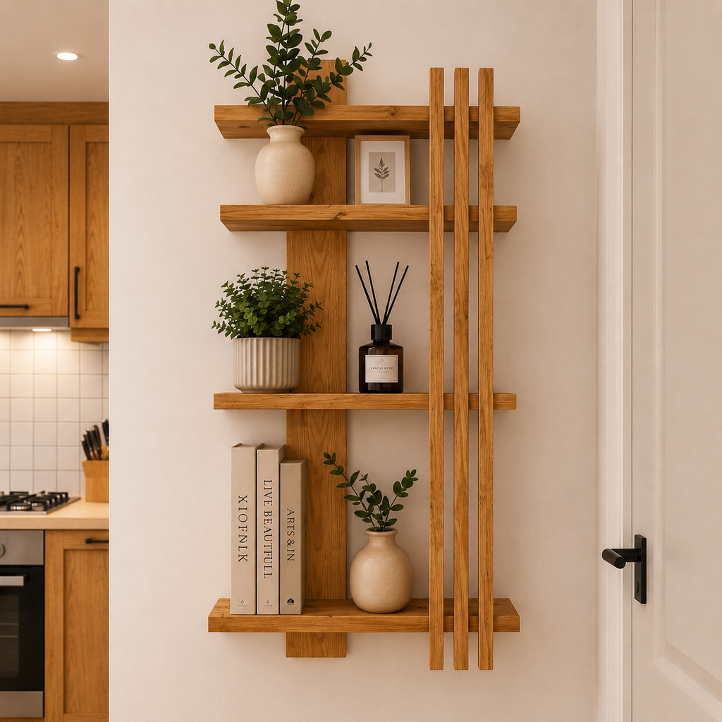 Modern Geometric Pine Shelf | Handmade Minimalist Floating Storage | FRYDECO