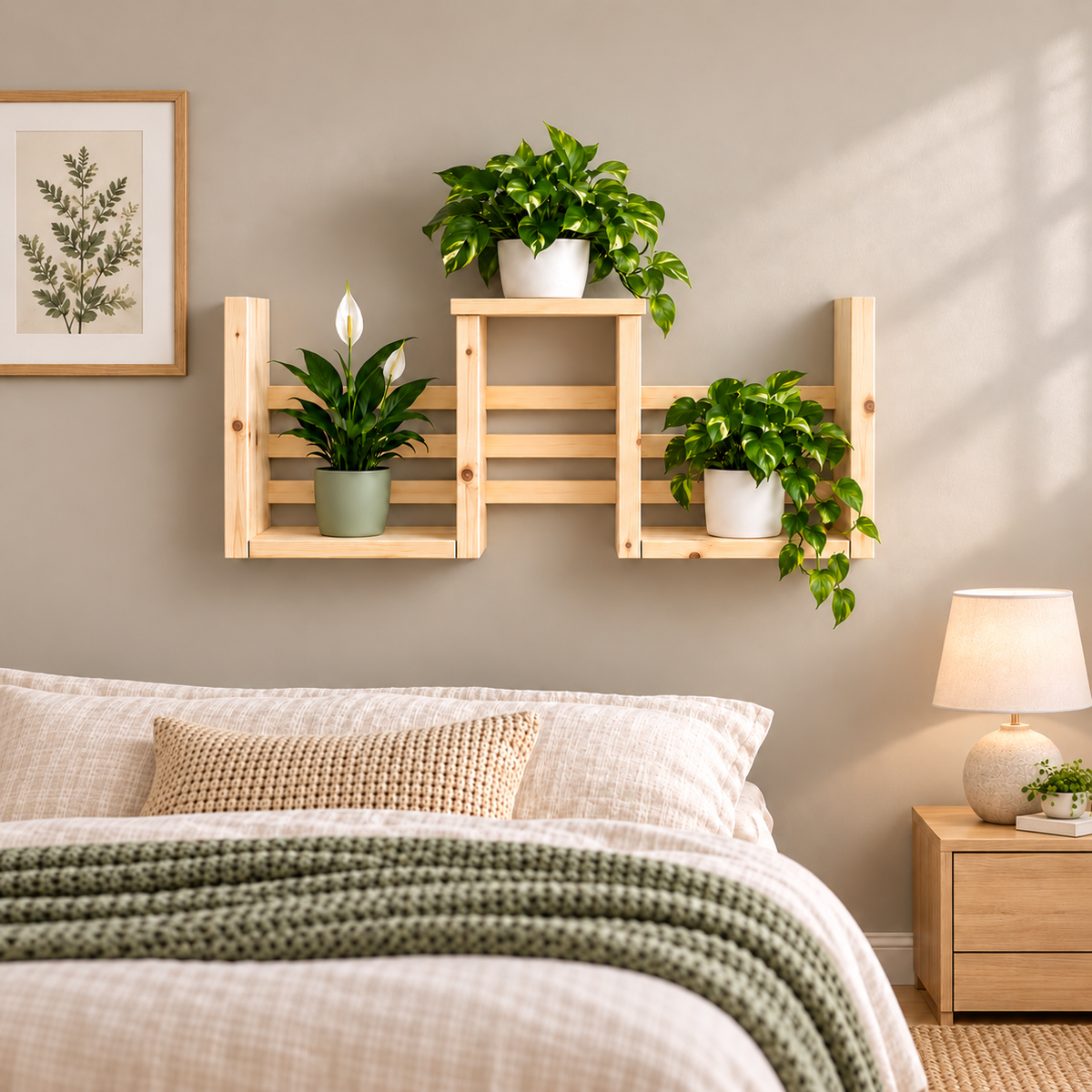 Handmade Multi-Level Pine Wall Shelf 90cm