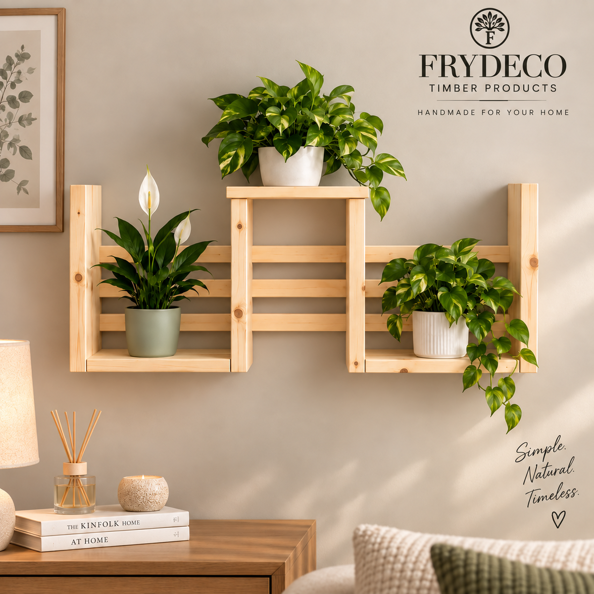 Handmade Multi-Level Pine Wall Shelf 90cm