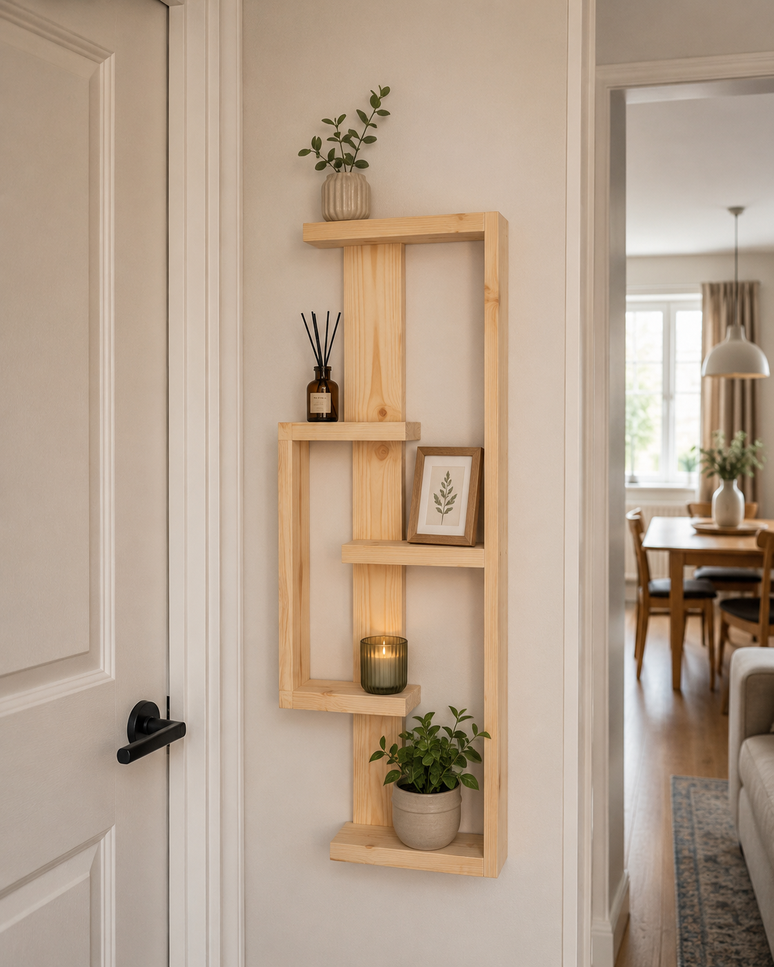 Geometric Pine Wall Shelf – Handmade Asymmetrical Display