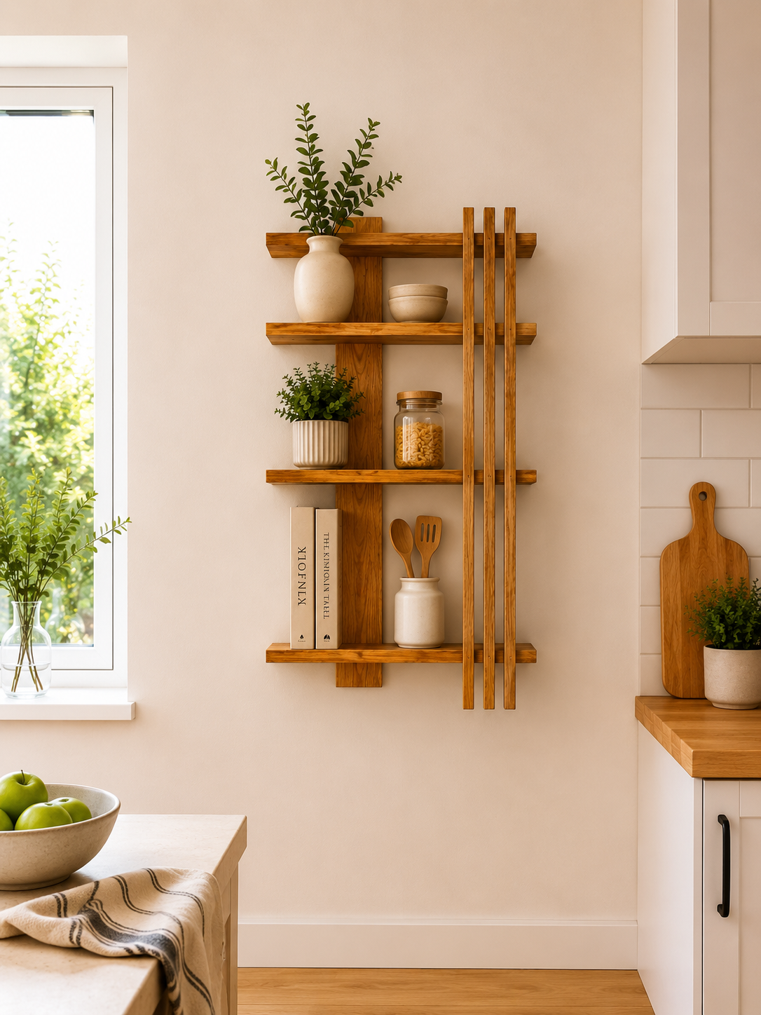 Modern Geometric Pine Shelf | Handmade Minimalist Floating Storage | FRYDECO