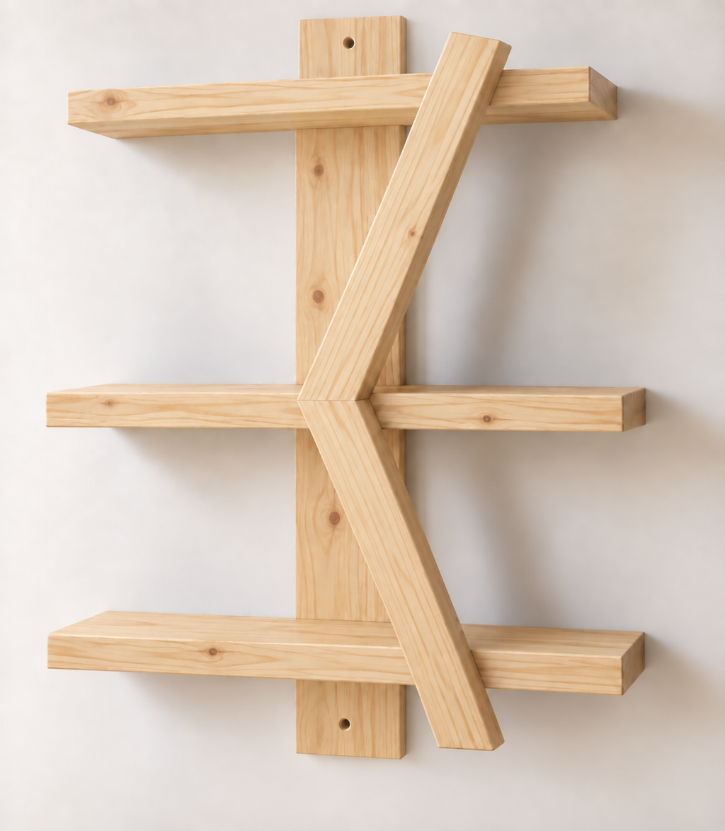 Geometric Wooden Wall Shelf | Handmade 3-Tier Pine Shelf