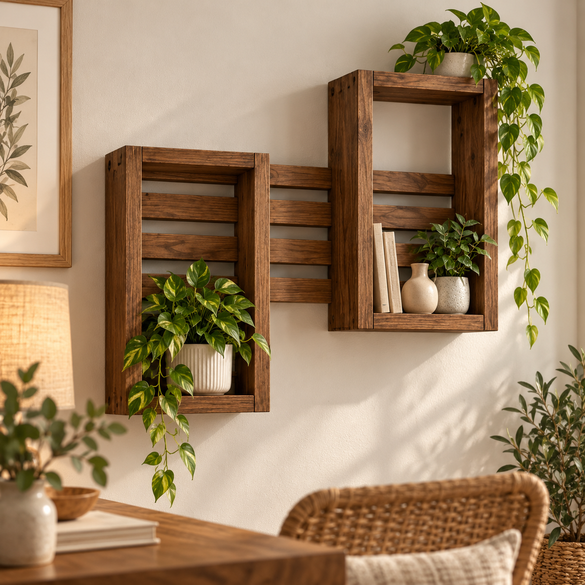 Handmade Vertical Interlocking Pine Shelf, 60cm Square Plant Display, Multiple Finishes