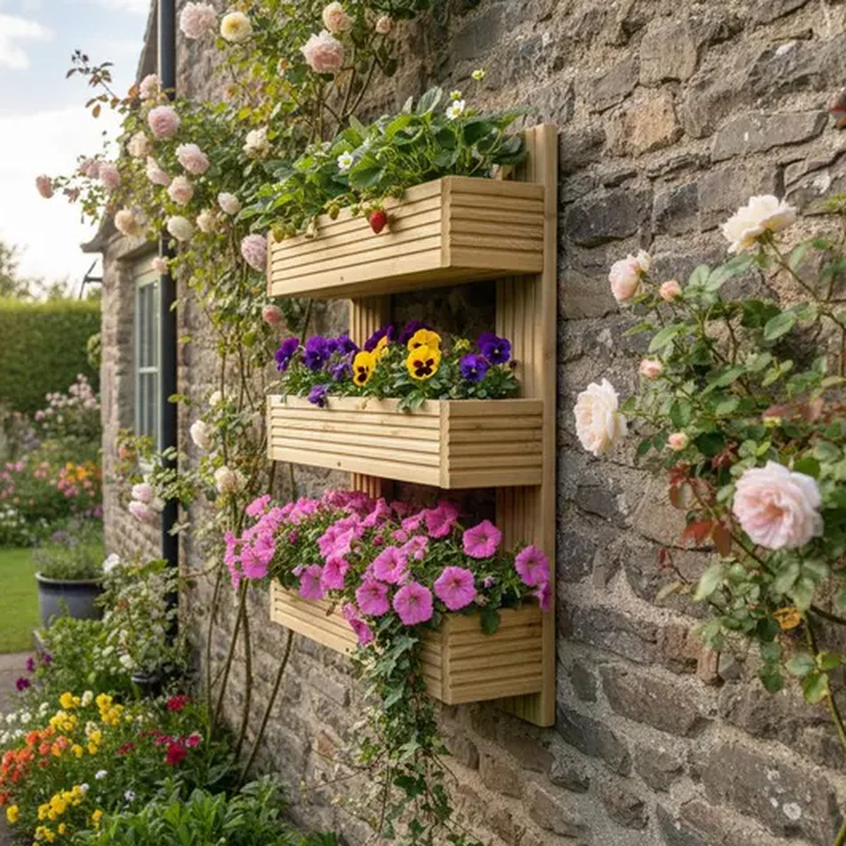 Vertical 3-Tier Wall Planter - Wooden Garden Planter | FRYDECO
