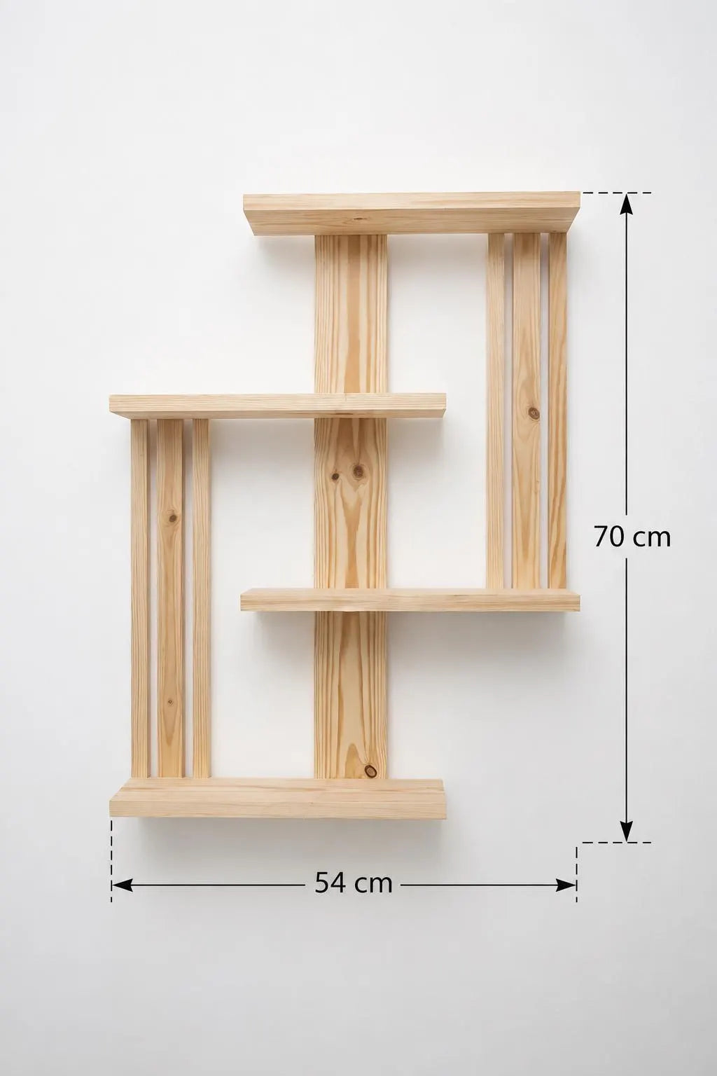 Large Geometric Pine Shelf – Handmade Scandinavian Floating Wall Decor
