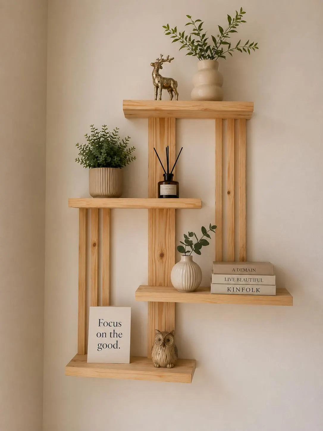 Large Geometric Pine Shelf – Handmade Scandinavian Floating Wall Decor