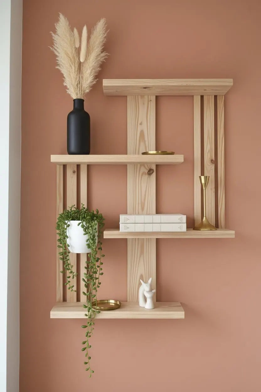 Large Geometric Pine Shelf – Handmade Scandinavian Floating Wall Decor
