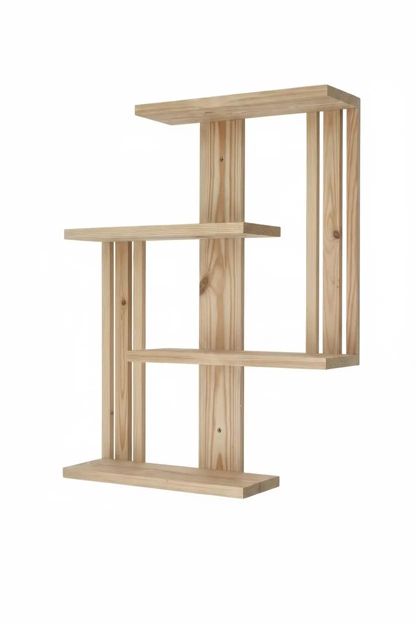 Large Geometric Pine Shelf – Handmade Scandinavian Floating Wall Decor