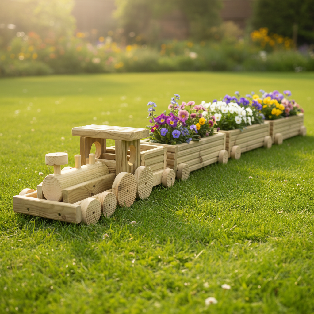 Wooden Train Planter Garden Decoration | FRYDECO
