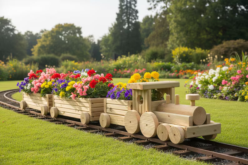 Wooden Train Planter Garden Decoration | FRYDECO