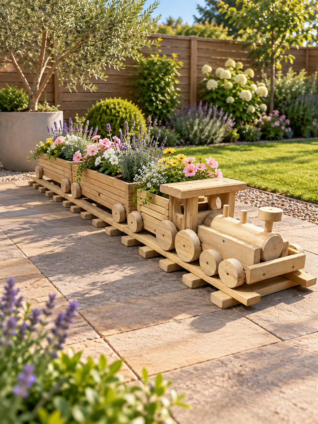 Wooden Train Garden Planter with Tracks | Large Outdoor Flower Planter | Railway Planter | Herb Garden Planter | Handmade Wooden Train
