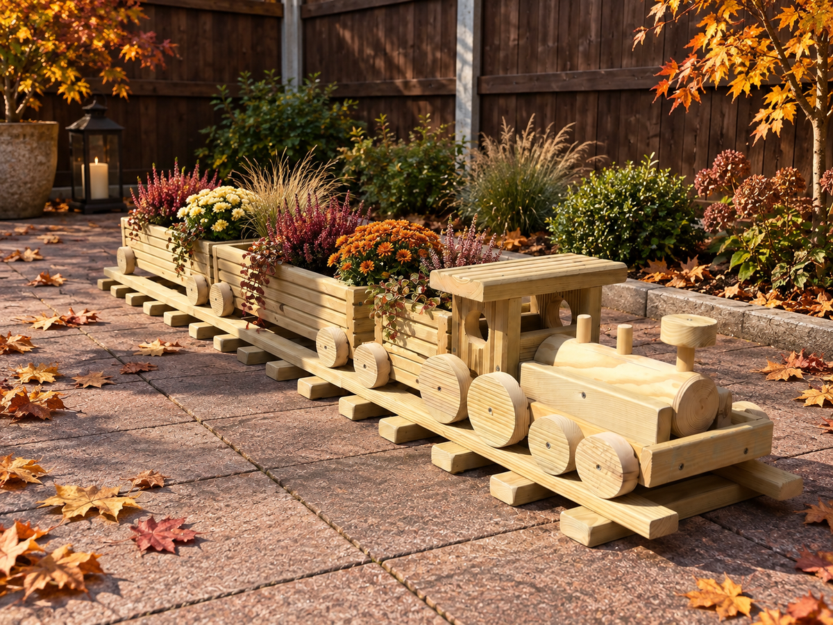 Wooden Train Garden Planter with Tracks | Large Outdoor Flower Planter | Railway Planter | Herb Garden Planter | Handmade Wooden Train