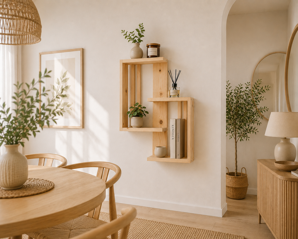 Geometric Solid Pine Shelf – Modern Scandinavian Floating Decor (Handmade)