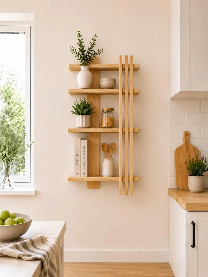 Modern Geometric Pine Shelf – Handmade Minimalist Floating Storage FRYDECO
